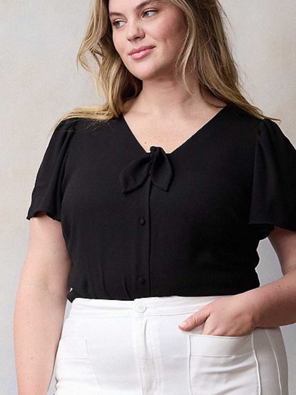 NWOT LC Lauren Conrad Black V-Neck Tie Front Blouse